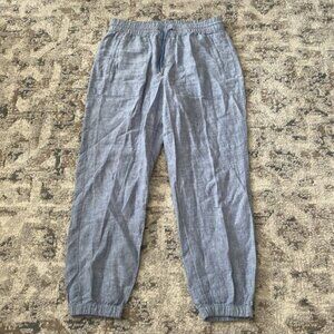 Athleta Womens Blue High Rise Drawstring Cuff Ankle Retreat Linen Pants Size 10